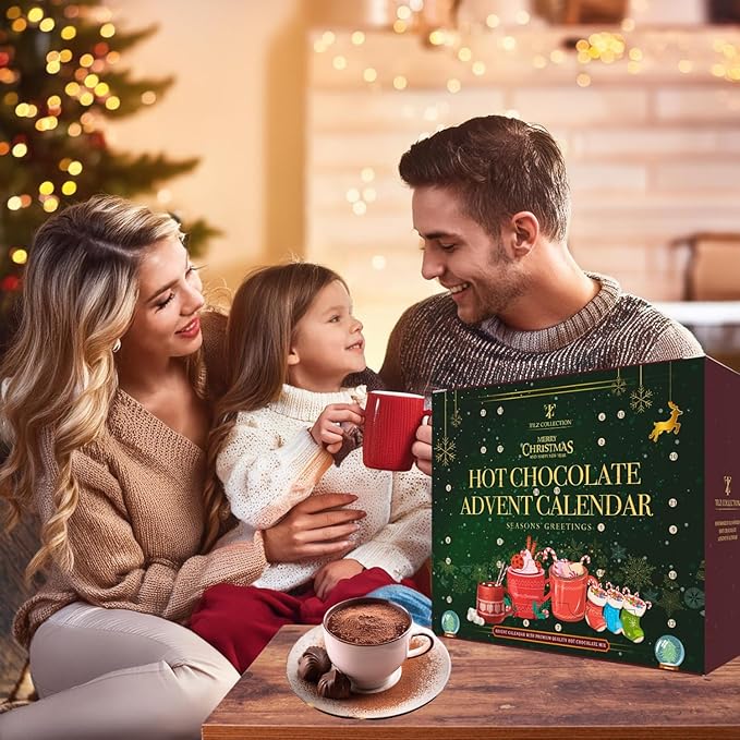Hot Chocolate Advent Calendar 2025 - Gourmet Luxury 24 Hot Chocolate Selection Variety Flavours - Food Advent Calendars Gifts Set For Men Women Children