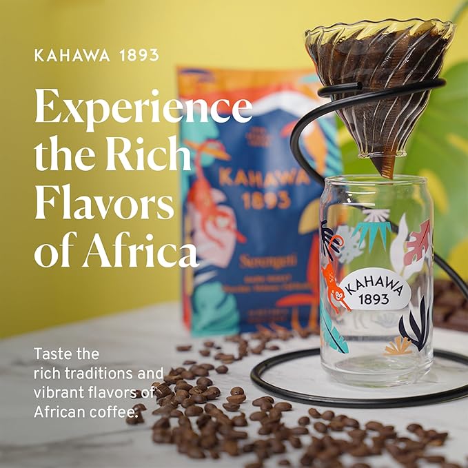 Kahawa 1893 Whole Bean Coffee Dark Roast Serengeti Blend 24 Oz - As Seen on Shark Tank, Low Acid, High Antioxidants, Naturally Sweet, Organically Grown, Ethically & Sustainably Sourced