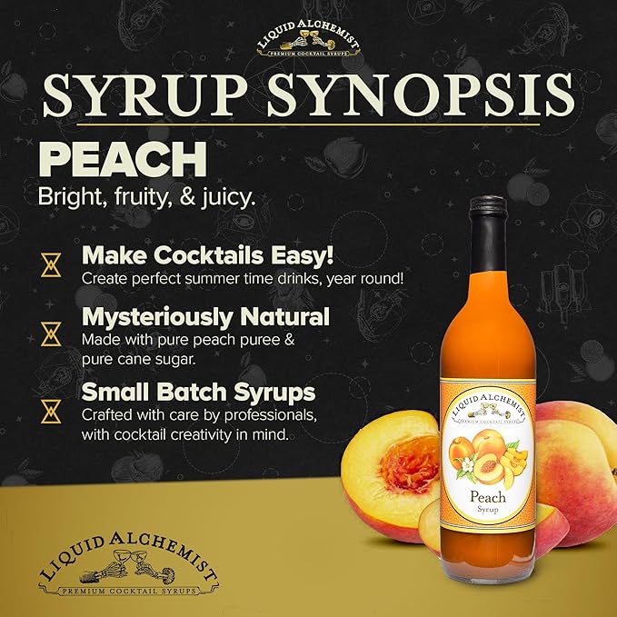 Liquid Alchemist Peach Syrup for Drinks - Real Ingredients Make the Perfect Summer Cocktail or Margarita Mix - Our Peach Flavoring Syrup is Non-GMO & Vegan (25 oz)