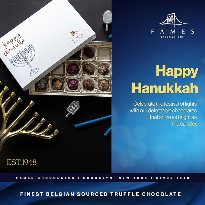 Kosher Dark Chocolate Truffles Gift Box – A Delicious Dairy Free Hanukkah Chocolate Candy for Gifting – Box of Chocolates Chanukah Gift for Women, Men, or Families