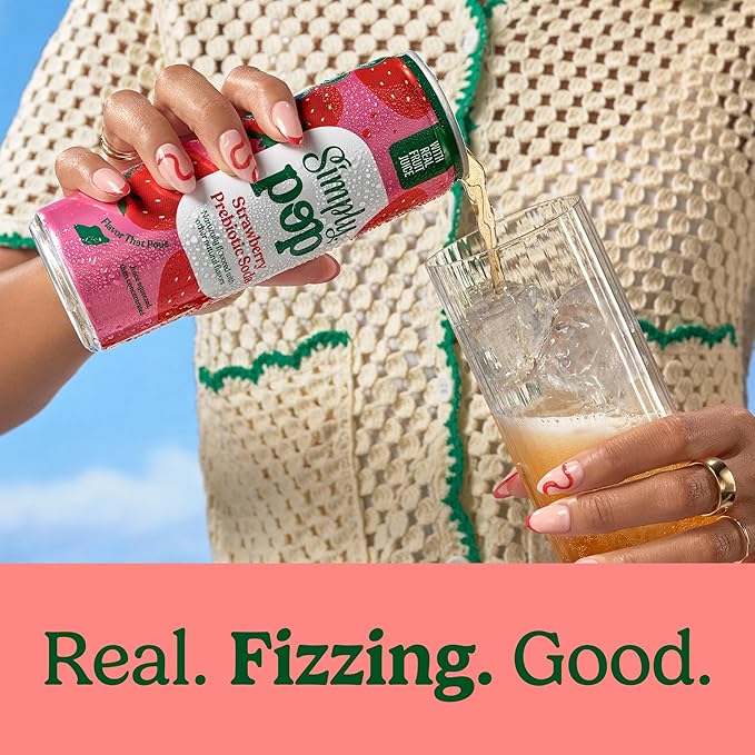 Simply POP Prebiotic Soda Strawberry Cans, 12 fl oz, 12 Pack