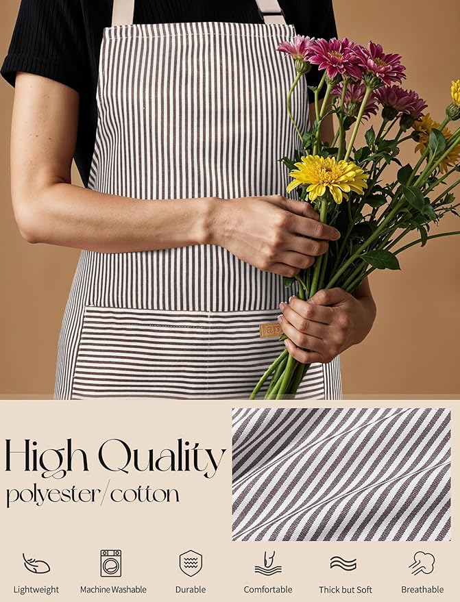 2 Pack Kitchen Cooking Aprons, Soft Aprons for Women Men with 2 Pockets Chef Apron with Adjustable Neck Strap and Long Tie