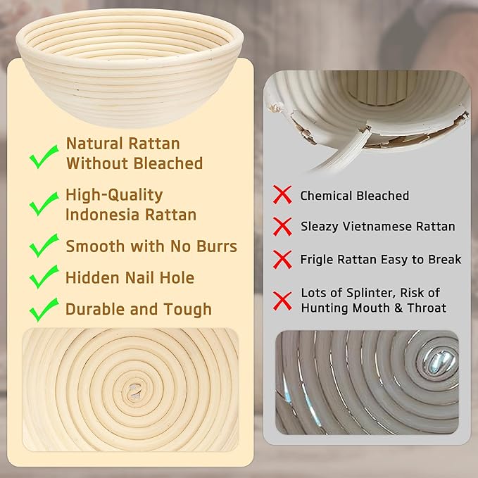 Banneton Bread Proofing Basket 8.5 Inch Sourdough Baking Rising Banaton Proofer Box Warmer Baskets Round Bowl Cover Bowls Making Small Bulk Set of 2 Kit Supplies Tools Rattan for Home Bakers Gifts