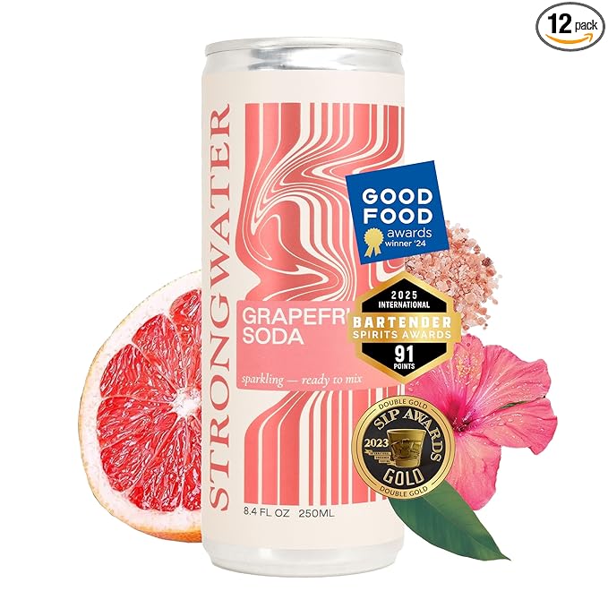 Strongwater Sparkling Grapefruit Soda - 12 Pack Cans (8.4 Fl Oz Each) - Premium Craft Cocktail Mixer Made with Rocky Mountain Water, Grapefruit, Sea Salt - Real Cane Sugar, No Artificial Flavor