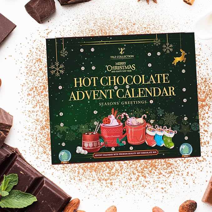 Hot Chocolate Advent Calendar 2025 - Gourmet Luxury 24 Hot Chocolate Selection Variety Flavours - Food Advent Calendars Gifts Set For Men Women Children