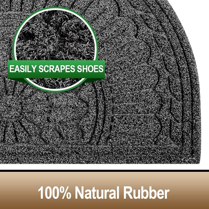Mibao Door Mat Outdoor Indoor, 23.5" x 35.5", Half Round Door Mats, Non-Slip Front Door Mats Outdoor, Dirt Trapper Welcome Mats for Front Door, Back Door, Shoe Scraper, Black