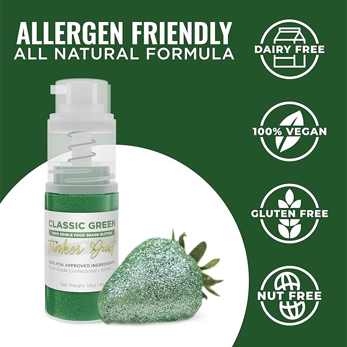 Bakell - Classic Green Tinker Dust (4g, 1x Mini Spray Pump) Edible Glitter for Food, Desserts, and Beverages!