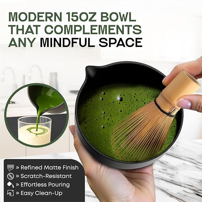 Luxury Matcha Set – 5 Piece Ceremonial Tea Kit with Matte Black Bowl, Bamboo Whisk, Holder, Sifter & Scoop – Premium Gift for Matcha Lovers at Home or Café