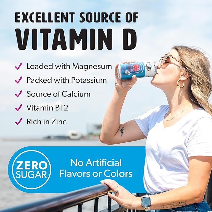 ShineWater Mixed Berry Acai Vitamin D Electrolyte Drink | Zero Sugar Hydration Beverage with Magnesium, Zinc & Antioxidants | Low Calorie Plant-Based Vitamin Water | 12 Pack