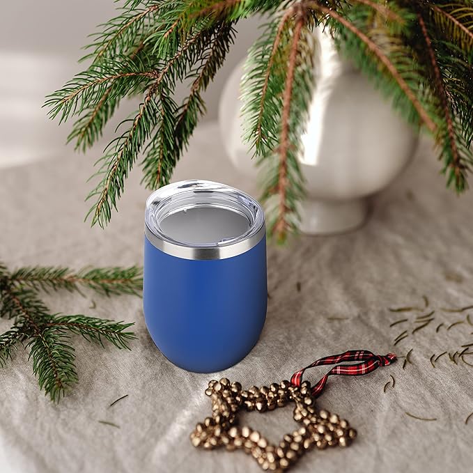 DOMICARE Stainless Steel Wine Tumbler Bulk with Lid, Personalized Insulated Tumblers Set, 12oz Travel Coffee Cups Pack of 1, Dark Blue