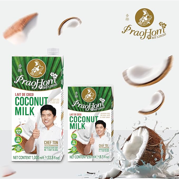 Praohom Coconut Milk 8.5 Fl Oz - Plant Based, Dairy Free Milk Alternative - Pure and Rich Thai Coconut Milk - No Added Sugar - Ideal for Cooking and Baking (250ml (pack of 12))