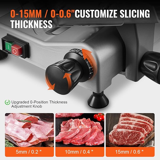Meat Slicer, 340W Electric Deli Food Slicer with 10" SUS420 Stainless Steel Blade and Built-in Sharpening Stone, 0-0.6 inch Adjustable Thickness for Commercial and Home Use, Cut Meat and Cheese