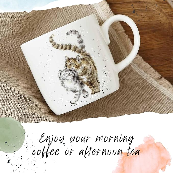Royal Worcester Wrendale Designs 14 oz Mug, Feline Fine with Cat Illustrations - Floral Animal Mug for Cottagecore Kitchens - Microwave, Dishwasher, Freezer Safe Fine Bone China Drinkware