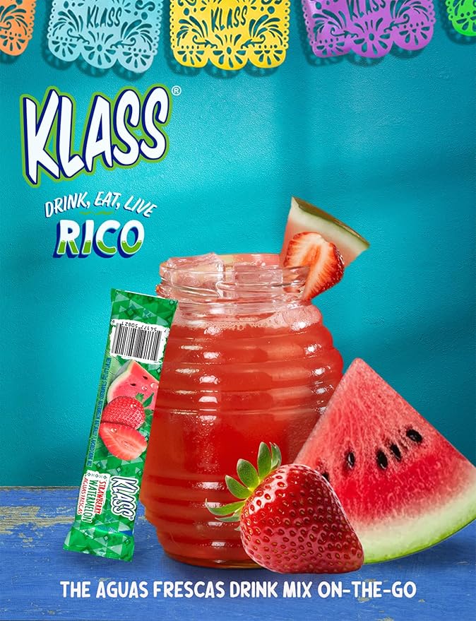 Klass Aguas Frescas | Drink Mix Strawberry Watermelon | Sugar Free! (40 Count Powder Stick Packs)