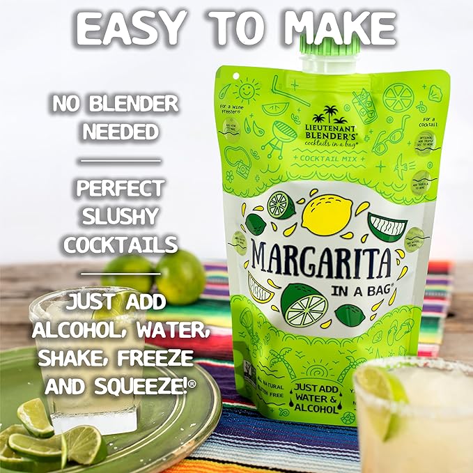 Lt. Blender's Margarita in a Bag - Margarita Mix - Each Bag Makes 1/2 Gallon of Frozen Margaritas – Non-GMO Cocktail Mix - No Blender Needed – Add Liquor, Wine or as a Mocktail (Pack of 5)