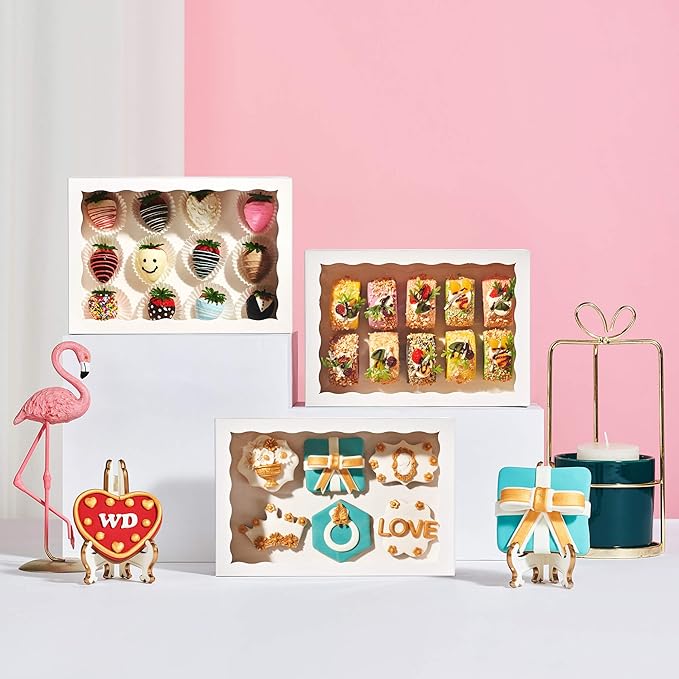 24PCS 10x7x2.5 inches Cookies Bakery Boxes with Window - Cakesicle, Chocolate Bomb, Macaron, Chocolate Covered Strawberries, Pretzel Rods Boxes