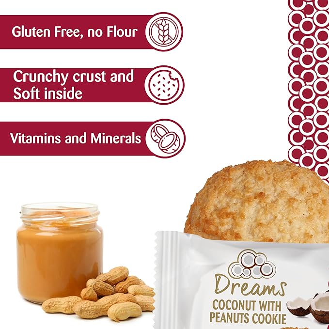 Dreams Coconut Cookies with Peanuts – Healthy, Gluten-Free, High Protein & Nutrient Packed Snack | Guilt-Free & Wholesome Treat | 1 Box – 24 Units (1.48oz Each), 35.52oz / 1008g