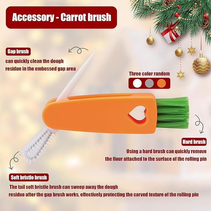 17" Premium Wood Rolling Pin with Nativity Embossed Designs | 3mm Deep Springerle Cookie Molds | Christmas Rolling Pin & Baking Gifts for Women | Includes 3-in-1 Cleaning Brush ﻿