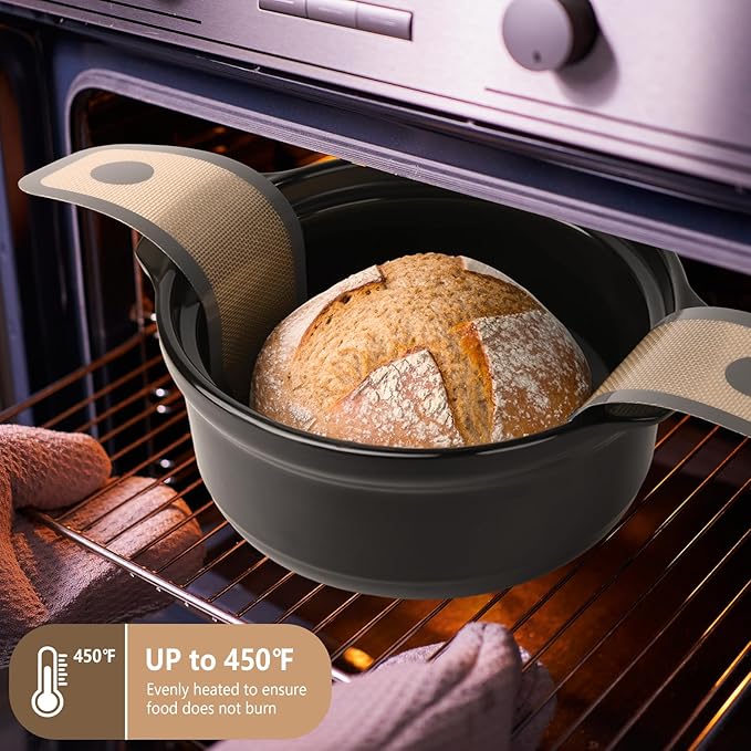 TuBon 8.3" Silicone Bread Sling for Dutch Oven - 1pcs Non Stick Reusable Baking Mat with Handles, Perfect for Sourdough Bread, Round Pizza, Artisan Loaf - Easy Clean, Odor Free, Heat Resistant