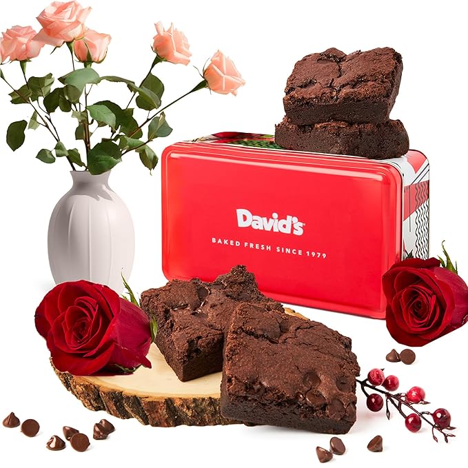 David’s Cookies Gluten-Free Brownies Gift in Sweet Sampler Tin – 4pcs Fresh Baked Brownie Snacks – Individually Wrapped Chocolate Brownies – Gourmet Bakery & Dessert Brownie Gift for All Occasions