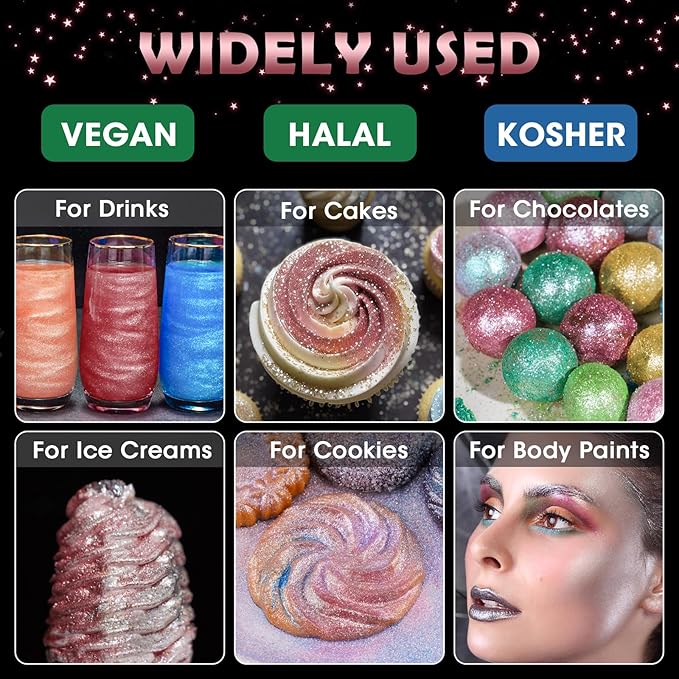 NiHome Edible Food-Grade Glitter Powder Glimmer Luster Dust Metallic Fancy Food Decorating Sprinkle Glimmery Dust for Drink Wine Beverage Cake Bakery Vegan Allergen-Free (Dark Red, 0.35oz/10g)