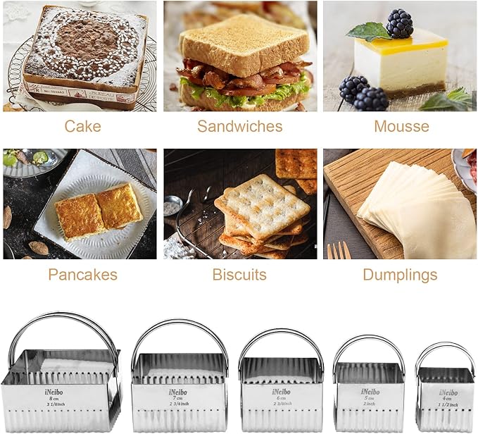 iNeibo Cookie Cutter Set, Square Cookie Cutters with Scalloped Edges, Cookies Cutter with Handle, Professional Pastry Dough Baking Cutter, Shapes Pastry Cutter