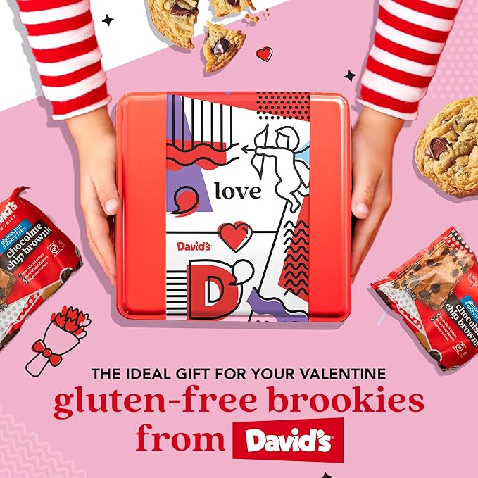 David’s Cookies Gluten-Free Assorted Cookies and Brownies 2Lbs - Comes In A Beautiful Love-Themed Tin Gift Box – Delicious Gourmet Food Gift For Loved Ones, Friends And Family