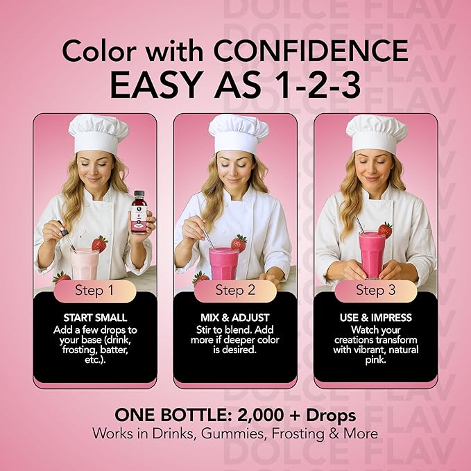 Dolce Flav Natural Pink Food Coloring – 2 oz Plant-Based Color from Beetroot with Graduated Dropper | Water-Soluble Liquid Dye for Baking, Frostings & Drinks | Kosher | Made in USA