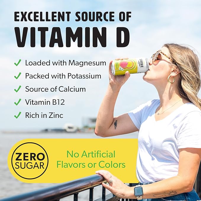 ShineWater Tropical Lemonade Vitamin D Electrolyte Drink | Zero Sugar Hydration Beverage with Magnesium, Zinc & Antioxidants | Low Calorie Plant-Based Vitamin Water | 12 Pack