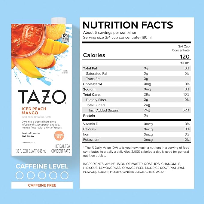 TAZO Tea Concentrate, Organic Skinny Chai Latte, Refreshers Iced Watermelon Cucumber, & Iced Peach Mango 32 Fl Oz (1ea) (Variety Pack)