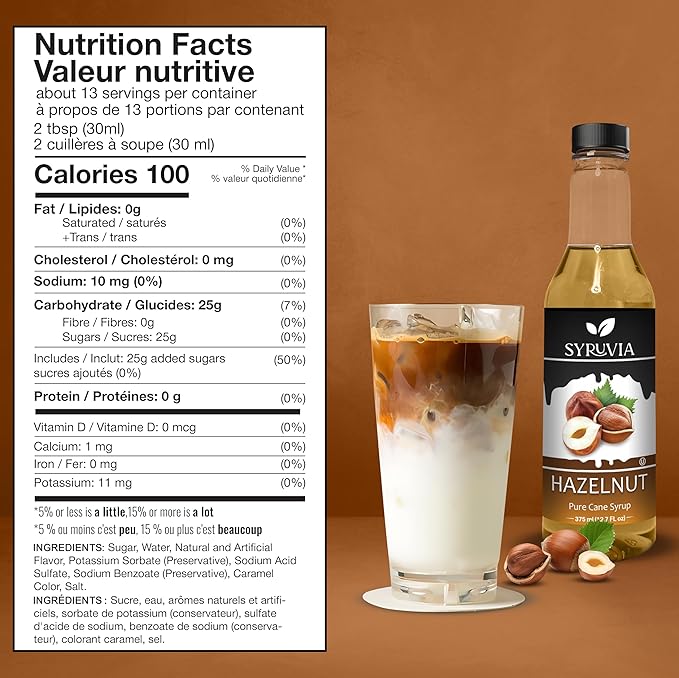 Syruvia Hazelnut Coffee Syrup - 12.7 fl oz Premium Coffee Flavoring Syrup - Kosher Coffee Syrups, Gluten Free, No Coloring, Perfect for Drinks, Soda, Shakes, Desserts, and More.