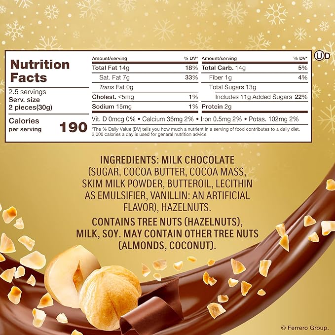 Ferrero Rocher, Milk Chocolate Hazelnut Hollow Santa, Holiday Chocolate Gift, 2.4 oz