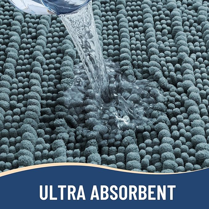 Arotive Luxury Chenille Bathroom Rug Mat, Extra Soft Thick Absorbent Shaggy Bath Rugs, Non-Slip Machine Wash Dry, Plush Bath Mats for Bathroom, Shower and Tub, 24x16, Smoky Gray