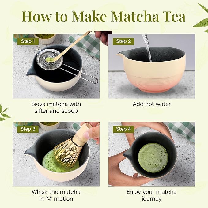 Matcha Whisk Set,includes Matcha Bowl,Matcha Whisk and Holder by Bamboo, Spout, Matcha Sifter Strainer Spoon Scoop Chasen Holder Towel- Perfect Japanese Matcha Set(8 Pcs Pink)
