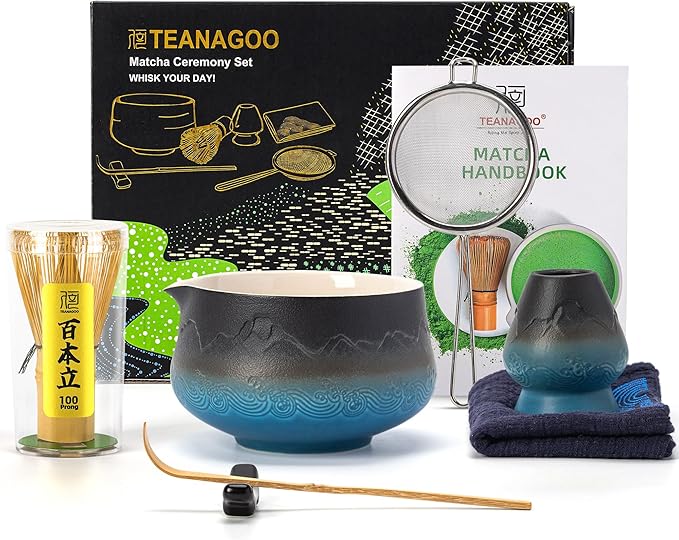 TEANAGOO 7 Pcs Matcha Whisk Set, Ceramic Matcha Set, Matcha Kit for Ceremony, Matcha Tea Set for Making Breakfast/Latte, Whisk Set and Bowl with All Accessories, Gift for Matcha Lover