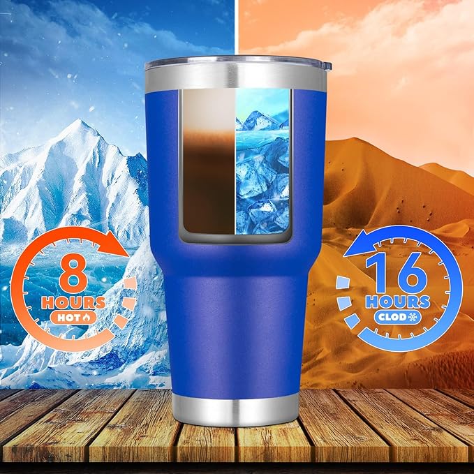 DOMICARE 30oz Tumbler Bulk with Lid and Straw, Double Wall Travel Coffee Mug, Insulated Vacuum Stainless Steel Tumblers, Powder Coated Tumbler Cup (Dark Blue, 8)