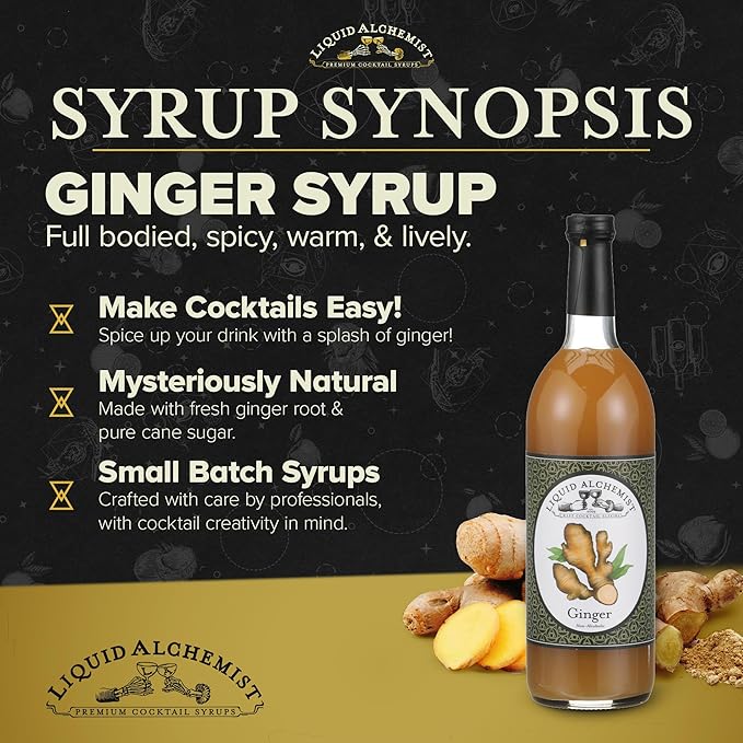 Liquid Alchemist Ginger Syrup for Cocktails - Real Ingredients Make our Liquid Ginger Puree for Cocktails the Perfect Moscow Mule Cocktail Syrup - Our Moscow Mule Mixer is Non-GMO, & Vegan (12 oz)