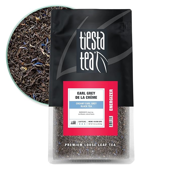 Tiesta Tea - Earl Grey de la Crème, Loose Leaf, Creamy Earl Grey Black Tea, Premium Blend, Caffeinated Black, Make Hot or Iced Brews Up to 200 Cups, 16 Ounce Resealable Bulk Pouch