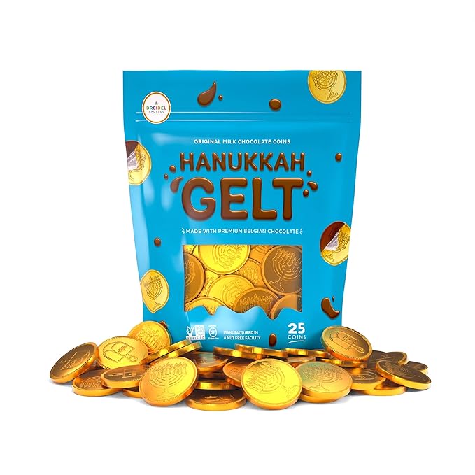 The Dreidel Company Chocolate Candy Milk Chocolate Coins, Gold Hanukkah Gelt, Made with Belgian Chocolate (25 Coins)