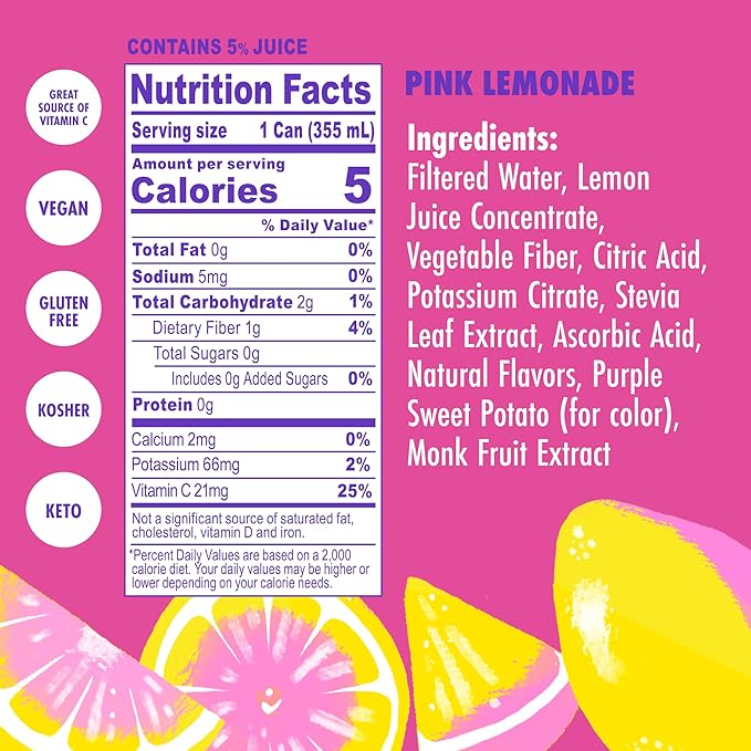 Swoon Pink Lemonade - Low Carb, Paleo-Friendly, Gluten-Free Keto Drink - Sugar Free Strawberry Lemonade Made with 100% Lemon Juice Concentrate & Sweetened by Monk Fruit, 12 Fl oz (Pack of 12)