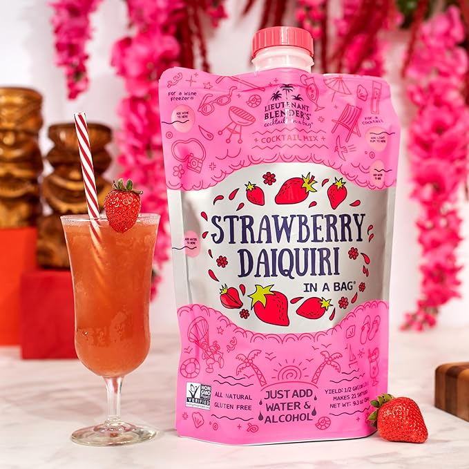 Lt. Blender's Strawberry Daiquiri in a Bag – Strawberry Daiquiri Mix - Each Bag Makes 1/2 Gallon - Non-GMO – No Daiquiri Machine Needed - Make a Cocktail, Wine Slushie or Mocktail - (Pack of 3)