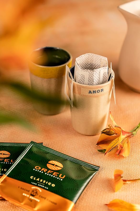 ORFEU - Special Coffee Classic Drip Sachet - 100% Arabica Coffee, Medium Roasted, Aroma of Floral, Fruity & Caramel, Balanced Acidity, Made In Brazil, Soft with Velvety Structure - 10 units, 100g
