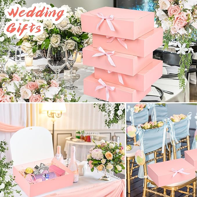 12Pack Pink Gift Boxes with Lids, 12×9.8×3.1 Inch Groomsmen Proposal Box, Luxury Pink Gift Box with Ribbon for Wedding, Birthday, Party, Christmas, Bridesmaid, Graduation Gift