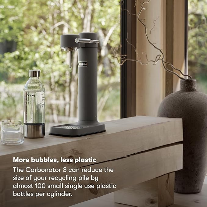 Aarke Carbonator lll with CO2 Cylinder, Sparkling & Carbonation Water Machine, Stainless Steel with PET BPA-Free Reusable Bottle Volume 1L/34 fl oz (Matte Grey)