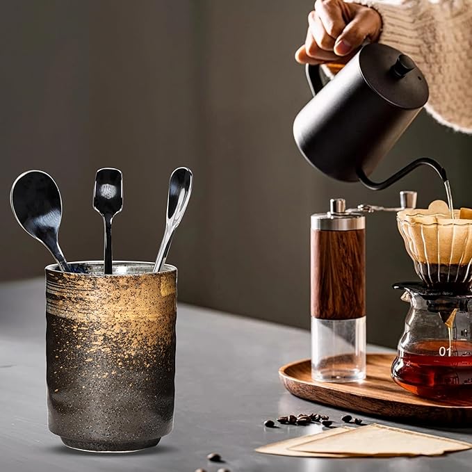 Ceramic Spoon Holder for Coffee Bar, Upright Tea Spoon Holder Cup, Coffee Stirrers Straws Stir Stick Holder, Grey Starry Sky