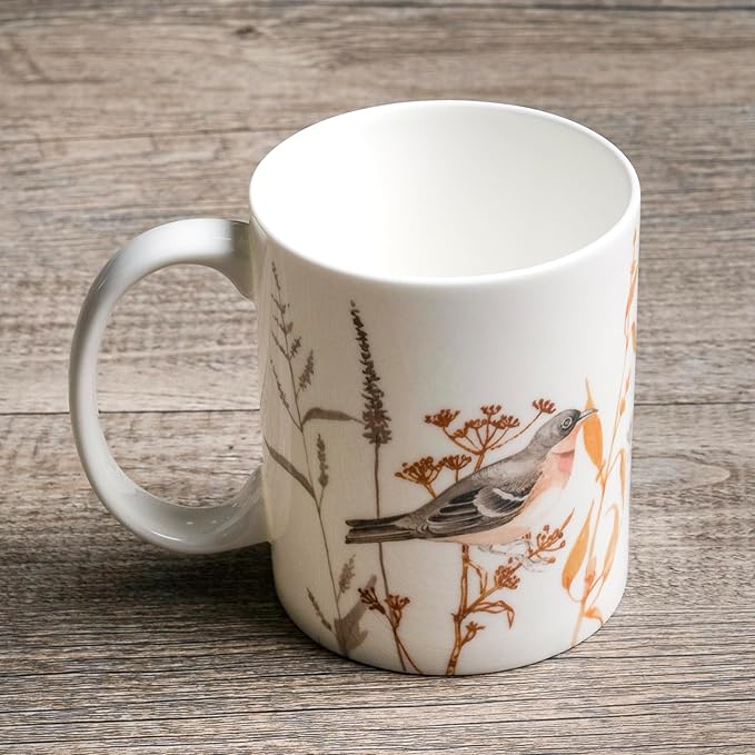 Maison d' Hermine Coffee Mug with Handles Fine Bone China Mugs Pack of One Tea Cups for Hot Beverages Cappuccino Latte Home Office Perfect for Gift (Meadow Florals Beige - Meadow Sunrise, 12 Ounce)