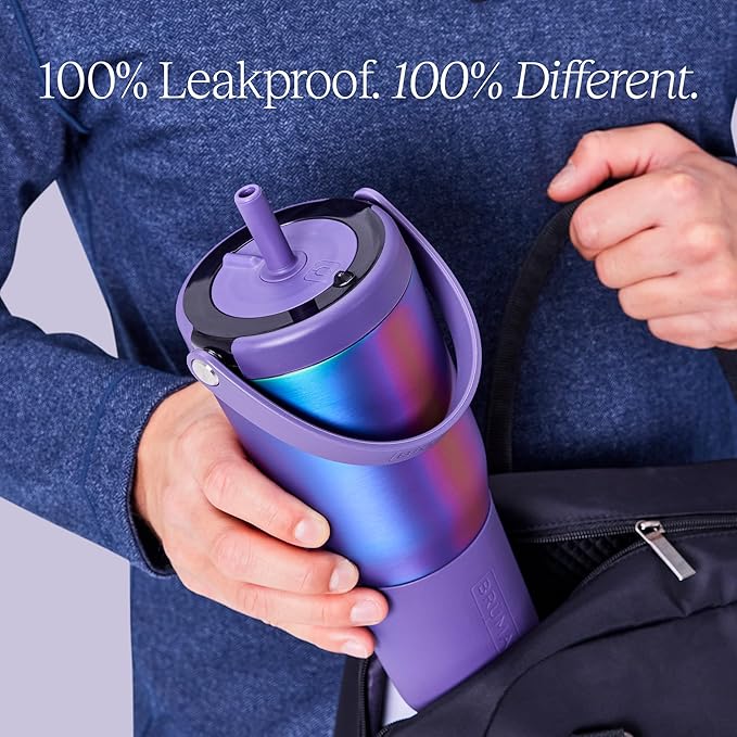 BrüMate Resa 35oz 100% Leakproof Travel Tumbler w/Handle & Straw | Flexible SoftSip Straw | Silicone Sleeve for Durability | Stainless Steel | Cup Holder & Travel Friendly Water Bottle (Dark Aura)