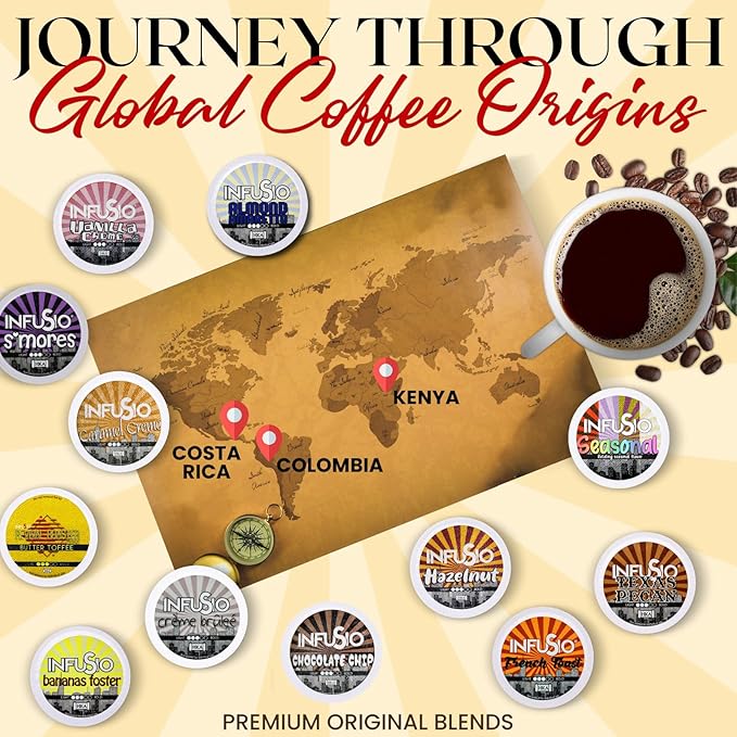 InfuSio Coffee Pods 96 Count S'mores Medium Roast Flavored Single Serve Coffee Pods for Keurig K Cups Brewers - InfuSio Premium Roasted Keurig 2.0 Compatible