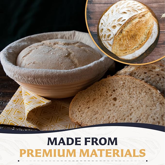 9" Banneton Bread Proofing Basket, Sourdough Proofing Basket Set of 2, Bread Banneton Basket for Professional & Home, Round Bread Proofing Baskets for Sourdough