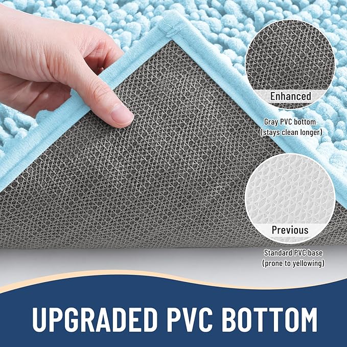 Arotive Luxury Chenille Bathroom Rug Mat, Extra Soft Thick Absorbent Shaggy Bath Rugs, Non-Slip Machine Wash Dry, Plush Bath Mats for Bathroom, Shower and Tub, 54x24, Blue